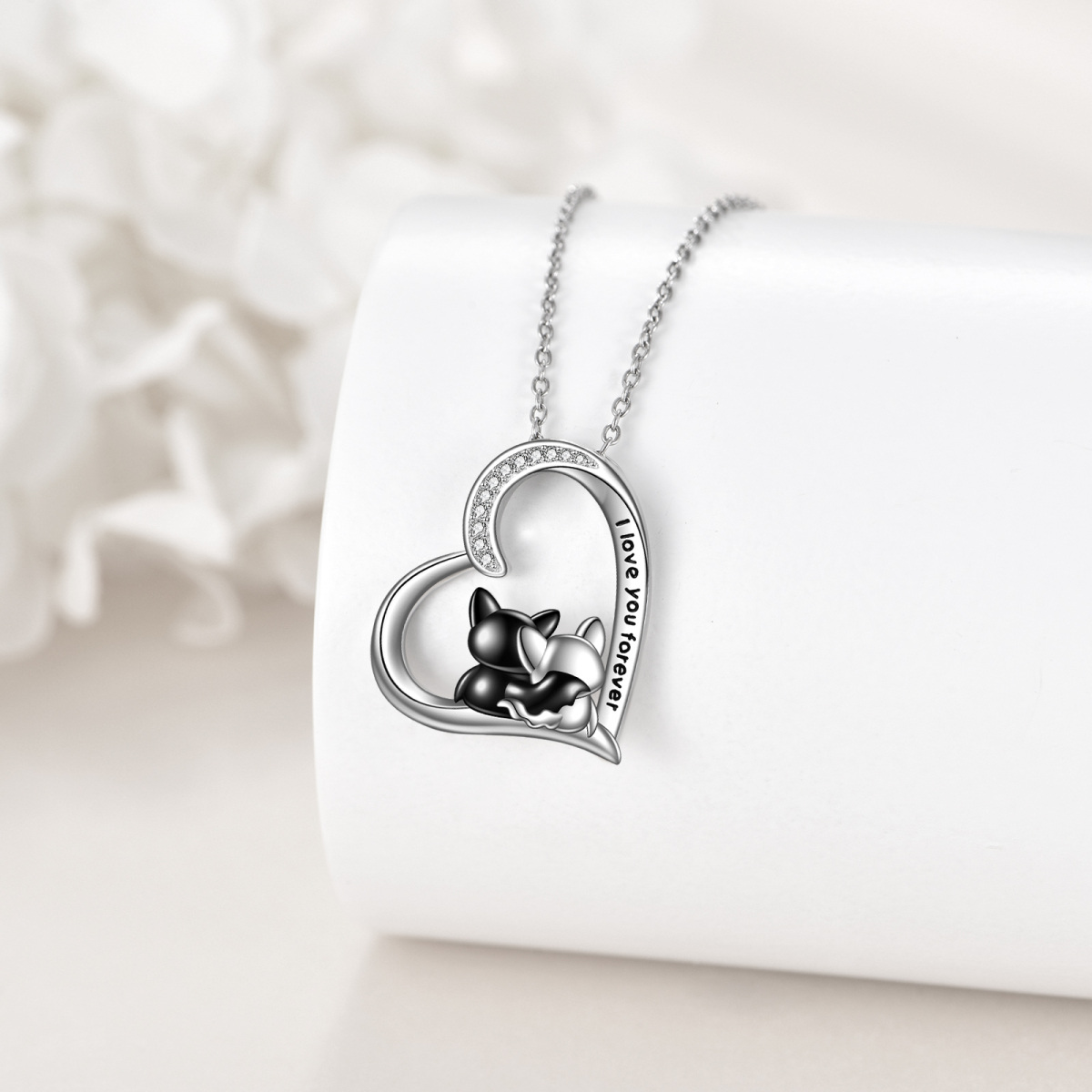 14K Two-tone Cubic Zirconia Bat Pendant Necklace-3