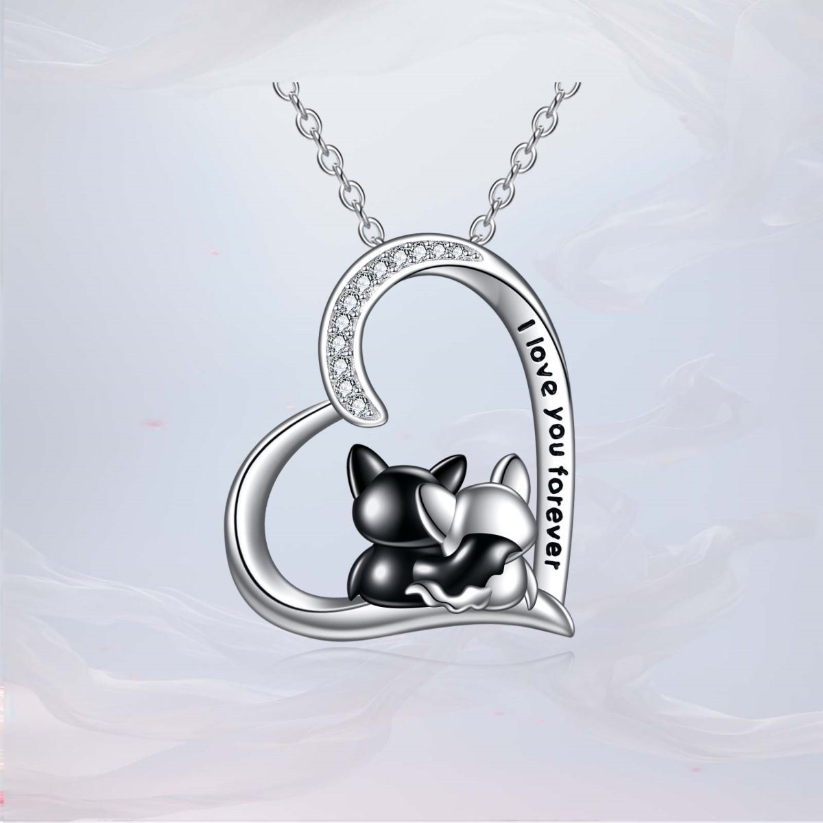 14K Two-tone Cubic Zirconia Bat Pendant Necklace-4