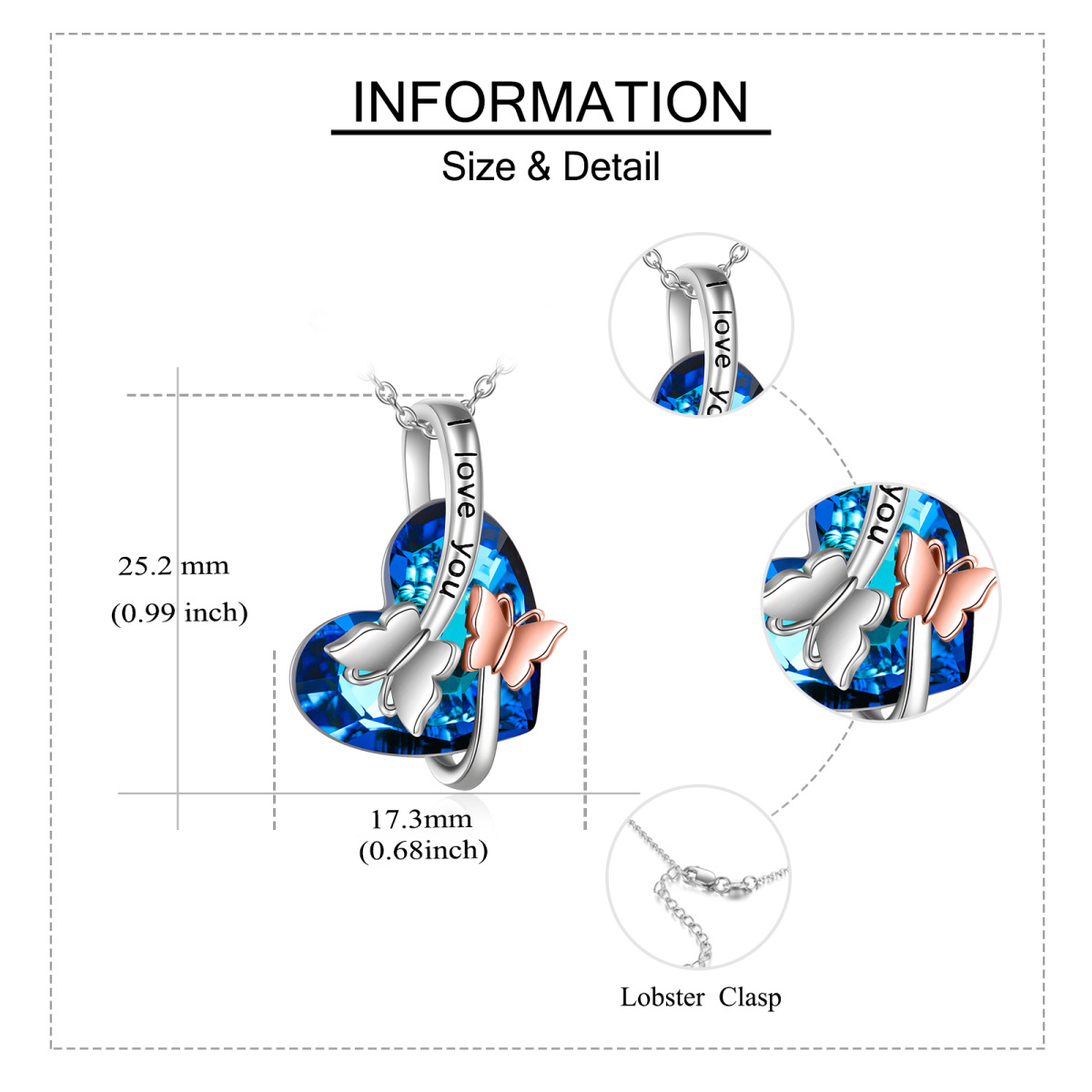14K Two-tone Butterfly & Heart Crystal Pendant Necklace-5