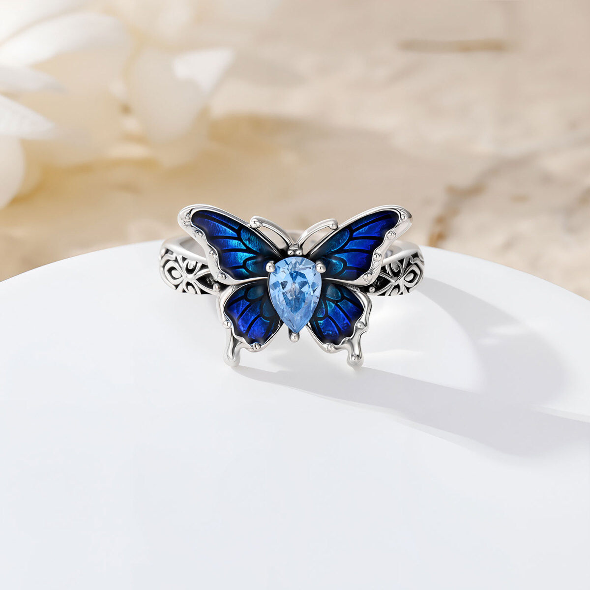 14K Two-tone Cubic Zirconia Butterfly Ring-2