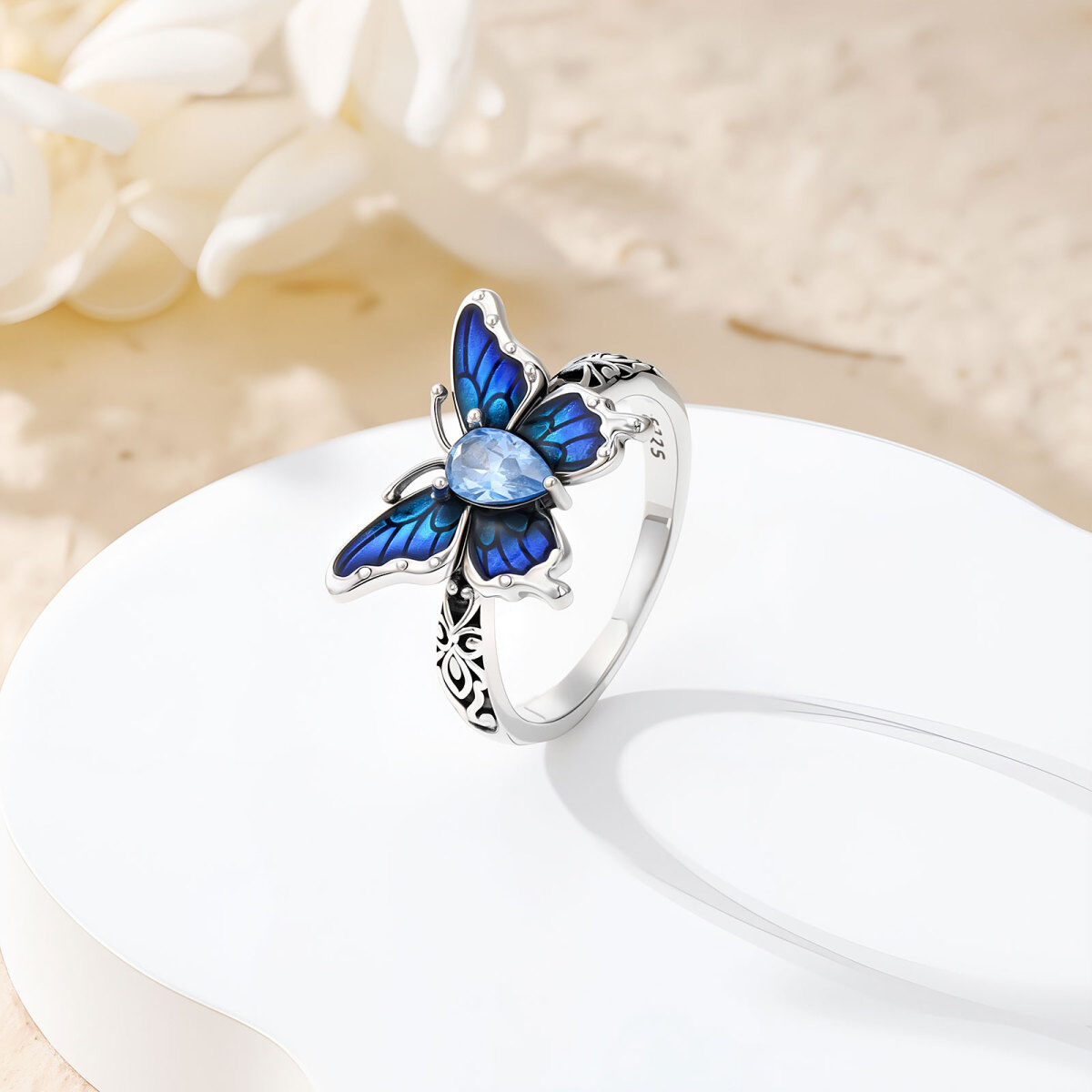14K Two-tone Cubic Zirconia Butterfly Ring-3