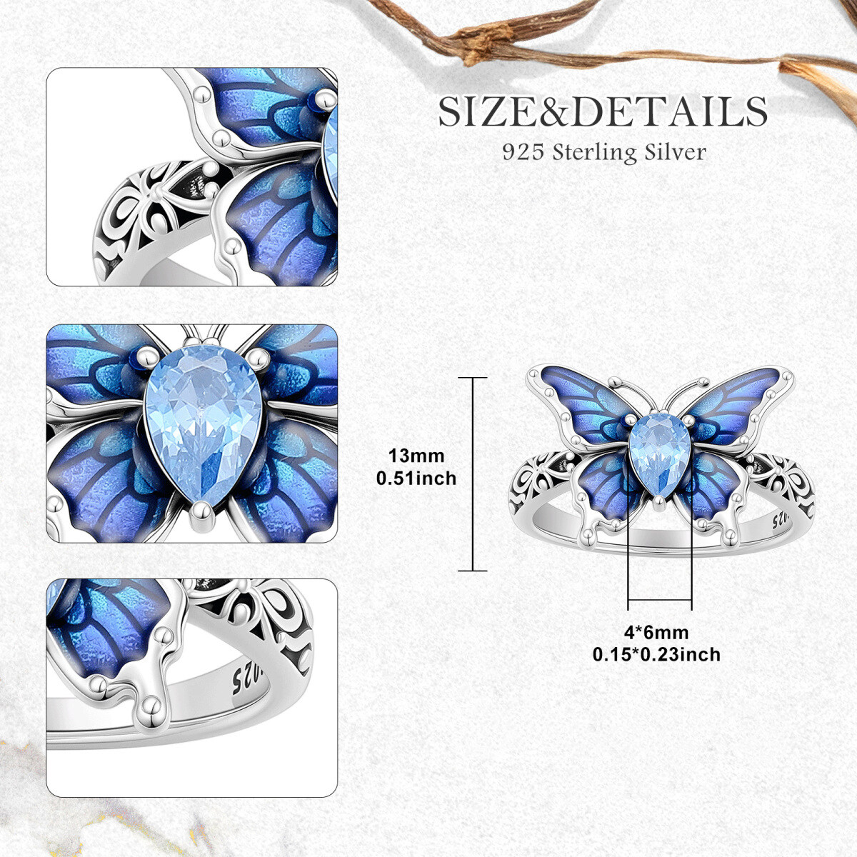 14K Two-tone Cubic Zirconia Butterfly Ring-4