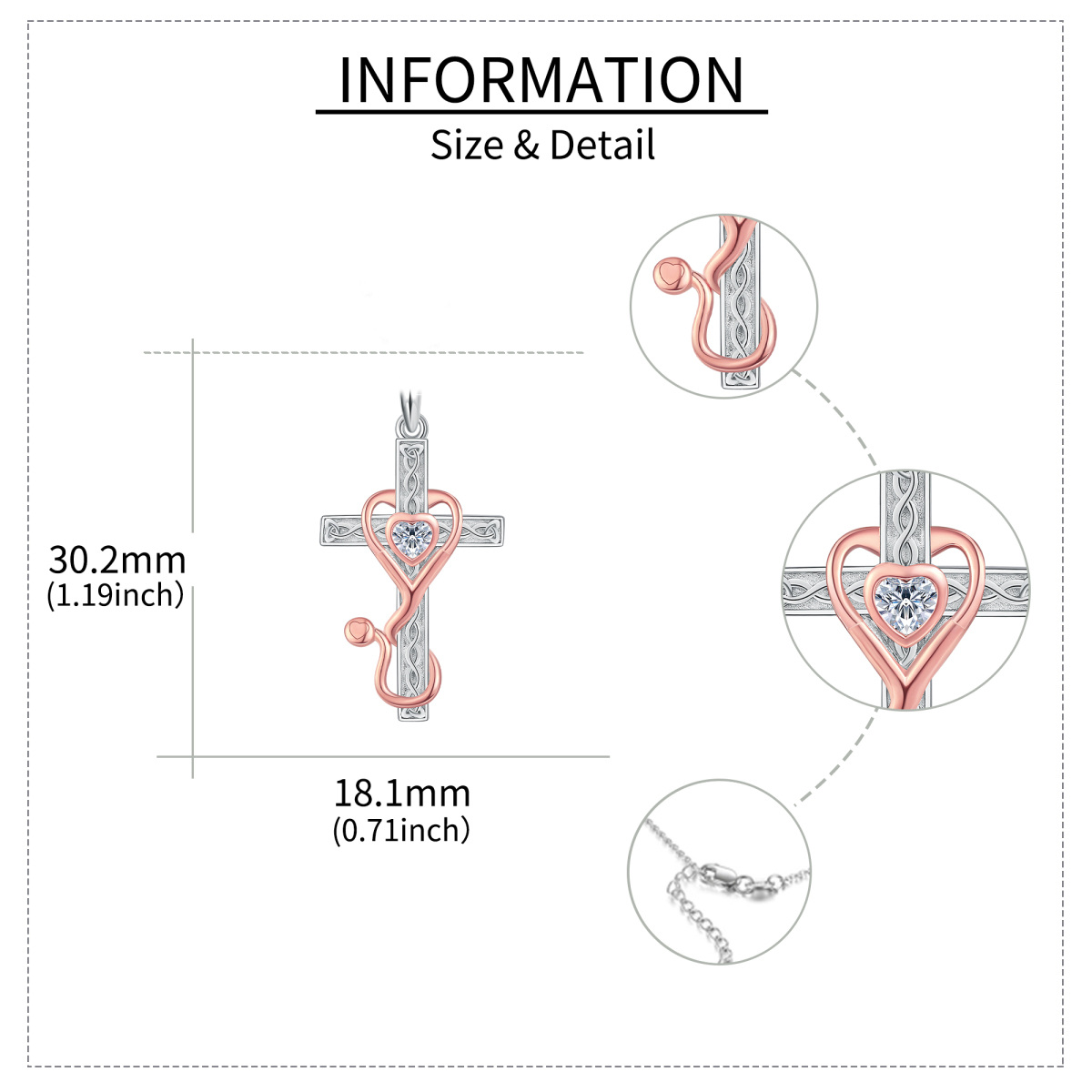 Sterling Silver Two-tone Cubic Zirconia Cross & Stethoscope Pendant Necklace-5