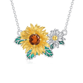 Sterling Silver Two-tone Crystal Daisy Pendant Necklace-1