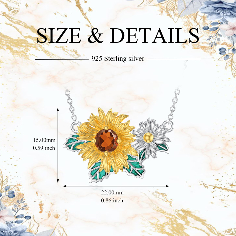 Sterling Silver Two-tone Crystal Daisy Pendant Necklace-5