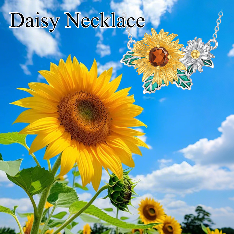 Sterling Silver Two-tone Crystal Daisy Pendant Necklace-6
