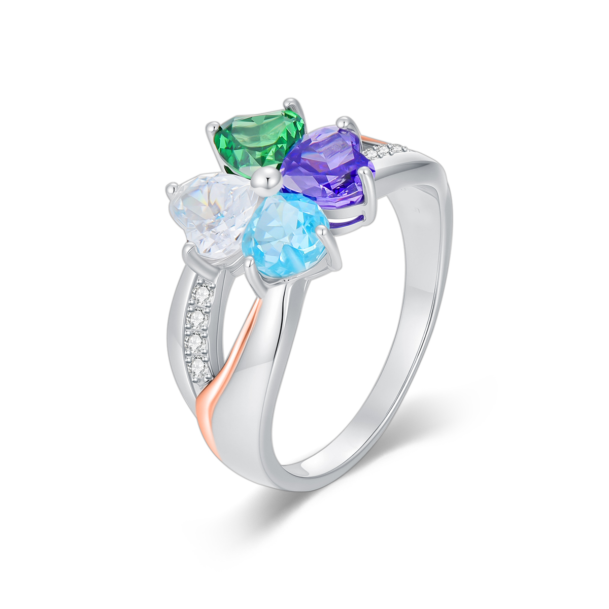 14K Two-tone Heart Cut Personalized Birthstone Heart Ring-1