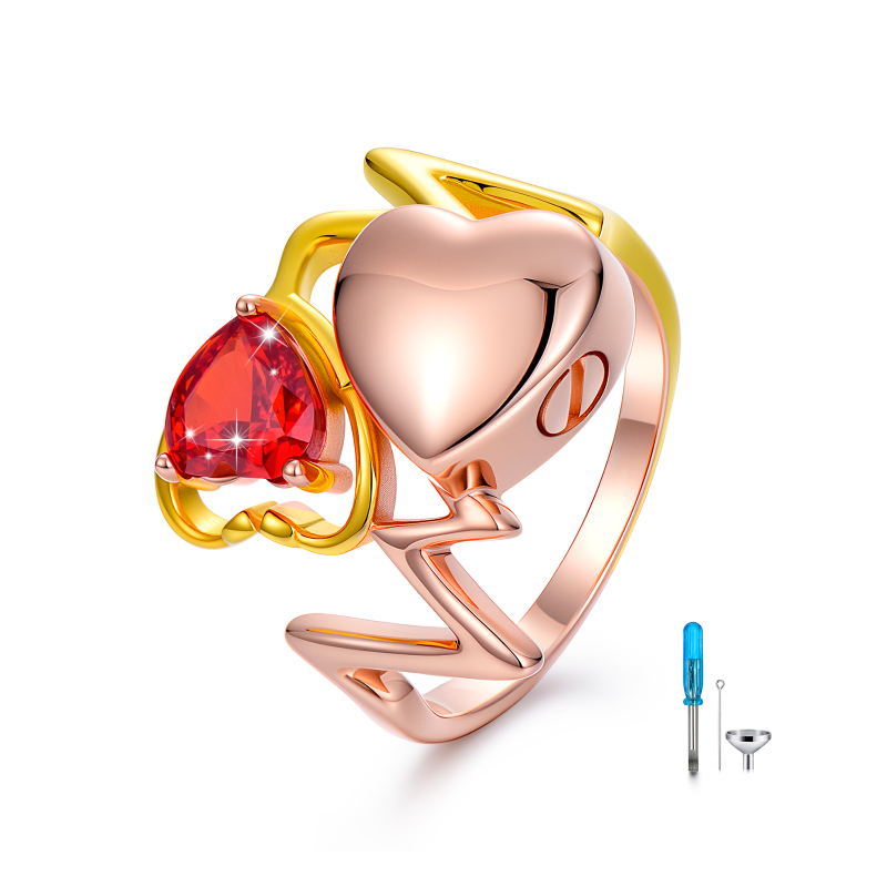 Sterling Silver Two-tone Personalized Birthstone Electrocardiogram Urn Ring for Ashes-3