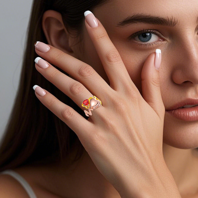 Sterling zilveren tweekleurige gepersonaliseerde geboortesteen elektrocardiogram urnring voor as-2