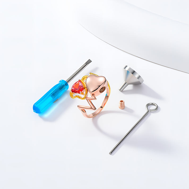 Sterling zilveren tweekleurige gepersonaliseerde geboortesteen elektrocardiogram urnring voor as-4