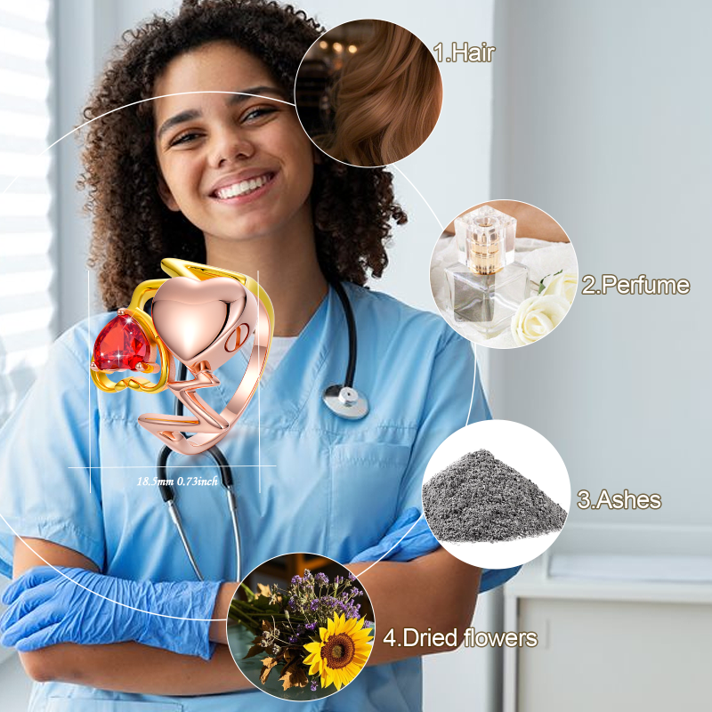 Sterling zilveren tweekleurige gepersonaliseerde geboortesteen elektrocardiogram urnring voor as-5