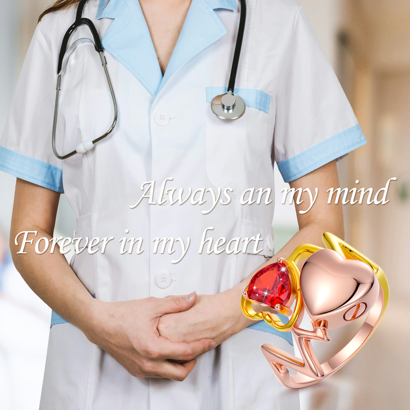 Sterling zilveren tweekleurige gepersonaliseerde geboortesteen elektrocardiogram urnring voor as-6