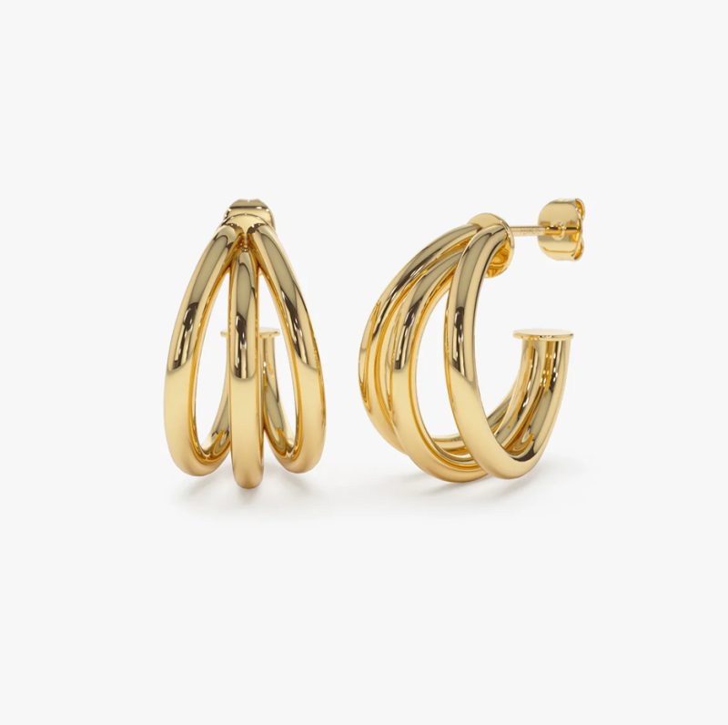10K Triple Row Hoop Earrings-17