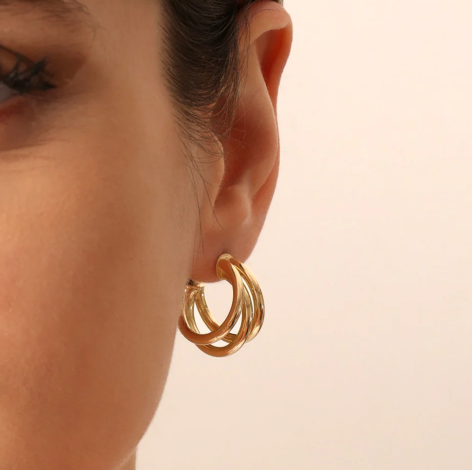 10K Triple Row Hoop Earrings-2
