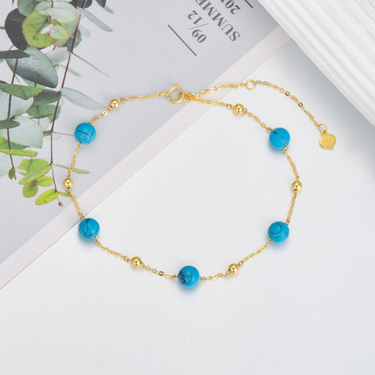 10K Turquoise Crystal Beads Bracelet-4