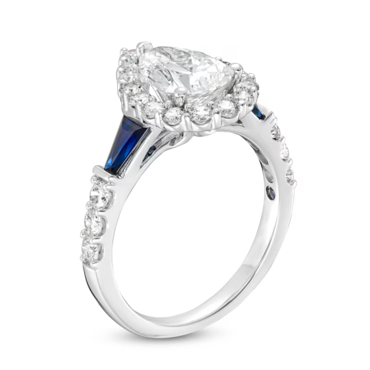 Bague de fiançailles en or blanc 14 carats avec diamant en forme de poire de 2-1/6 ct créé en laboratoire et cadre personnalisé