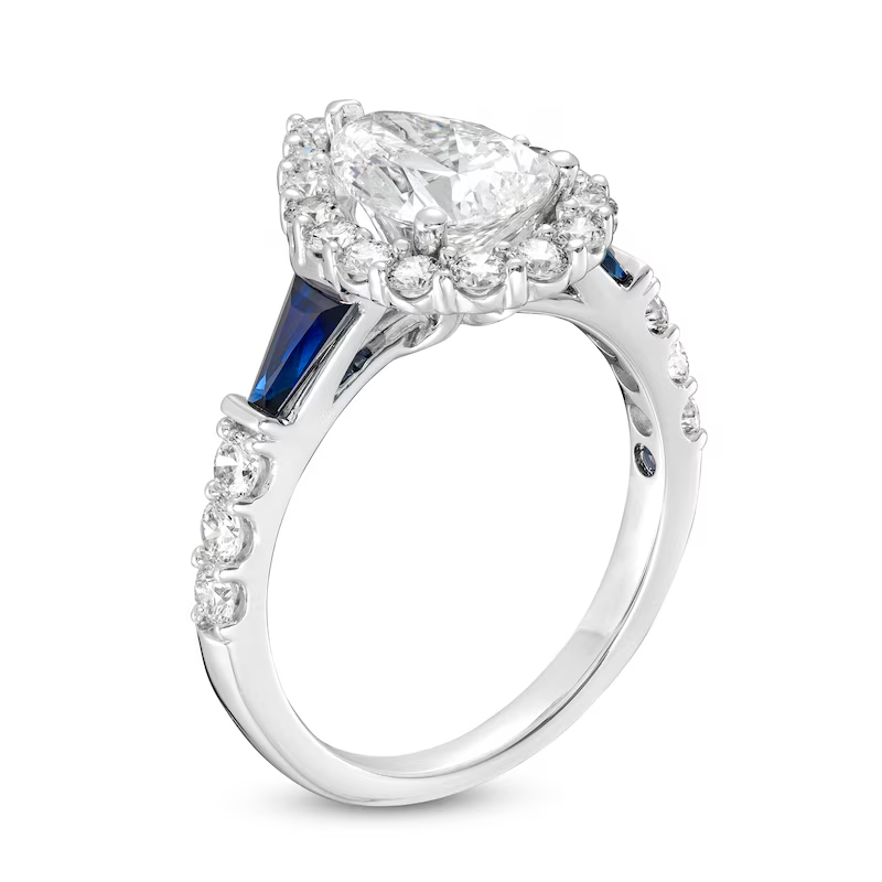 10K White Gold 1.16 to 3.66 CT.T.W. Pear Cut Cut Lab Created Diamond & Sapphire Engagement Ring D VVS1-VS1 IGI Certified-1