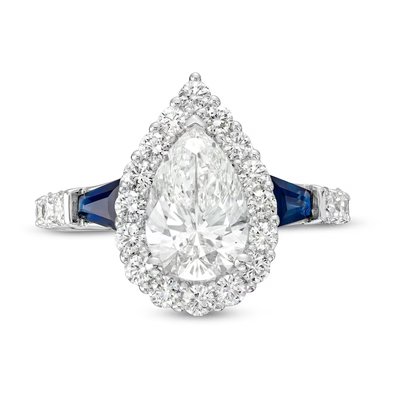 10K White Gold 1.16 to 3.66 CT.T.W. Pear Cut Cut Lab Created Diamond & Sapphire Engagement Ring D VVS1-VS1 IGI Certified-3