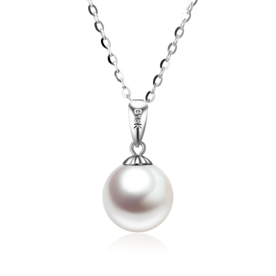 14K White Gold Extender Circular Pearl Strand Necklace For Women