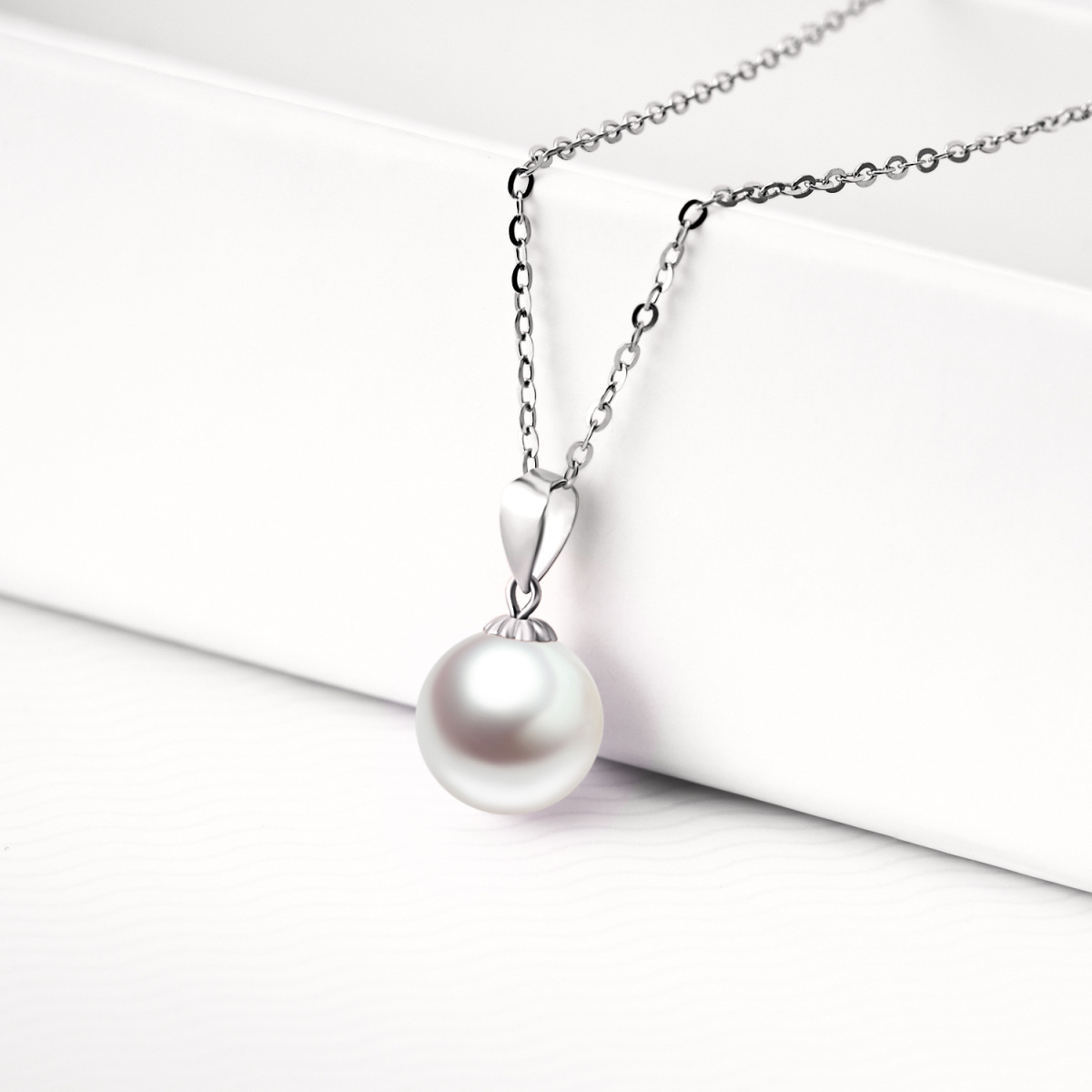 14K White Gold Extender Circular Pearl Strand Necklace For Women-3