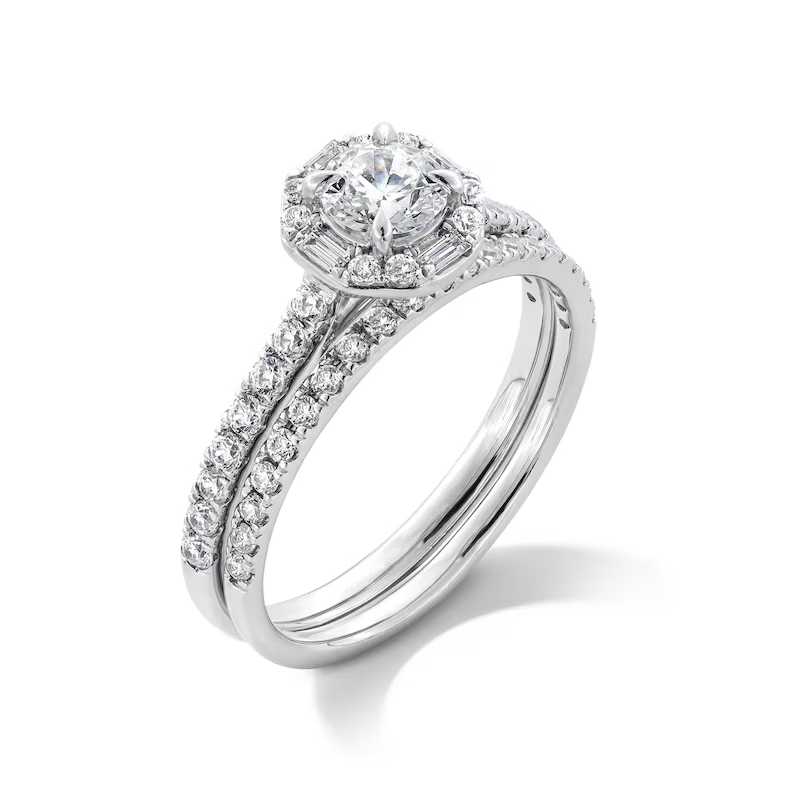 10K White Gold 1 CT Baguette and Round Diamond Custom Engraving & Couple Wedding Ring-3