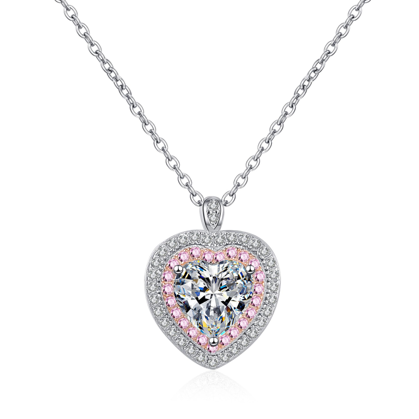 10K White Gold 1CT Lab Created Diamond Heart Pendant Necklace-1