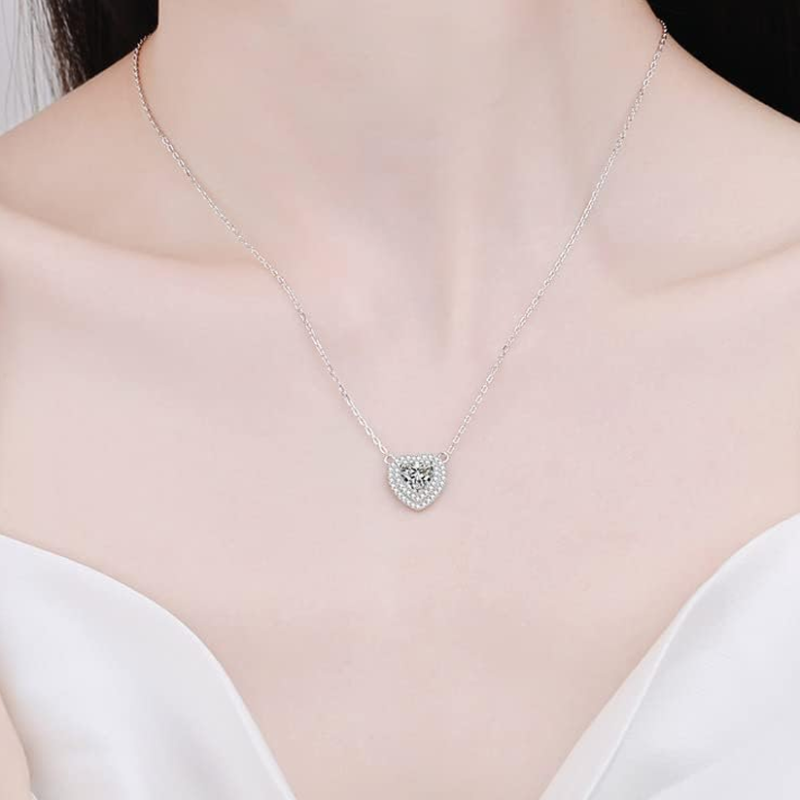 10K White Gold 1CT Lab Created Diamond Heart Pendant Necklace-2