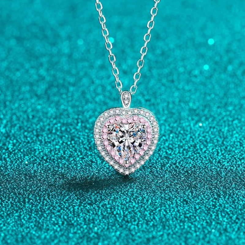 10K White Gold 1CT Lab Created Diamond Heart Pendant Necklace-4