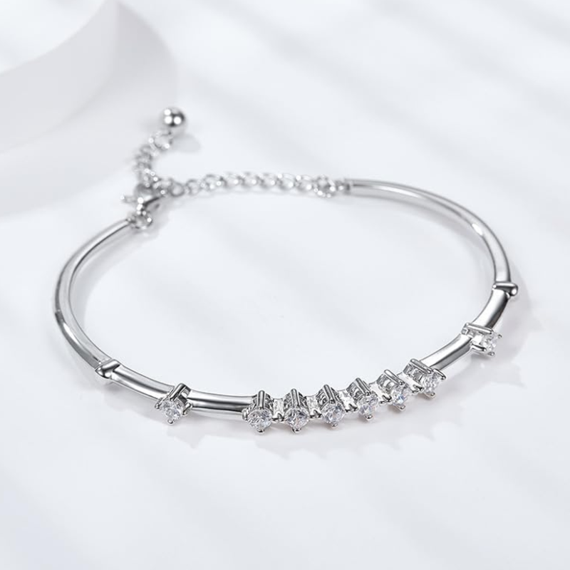 10K White Gold 1CT Lab Created Diamond Plain Bangle Bracelet-3