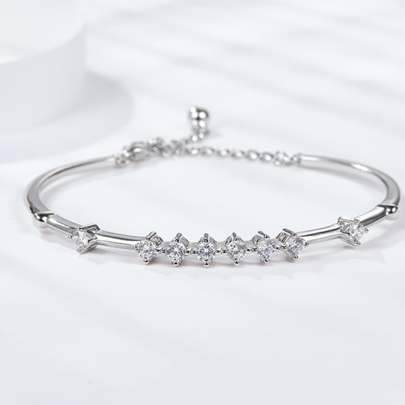 10K White Gold 1CT Lab Created Diamond Plain Bangle Bracelet-4