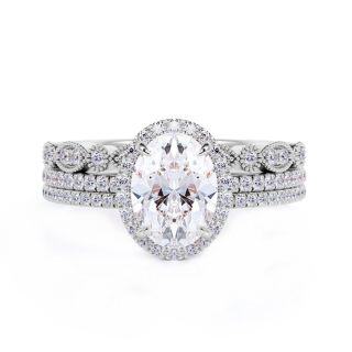 10K White Gold 1CT Oval Moissanite Couple Bridal Set-11