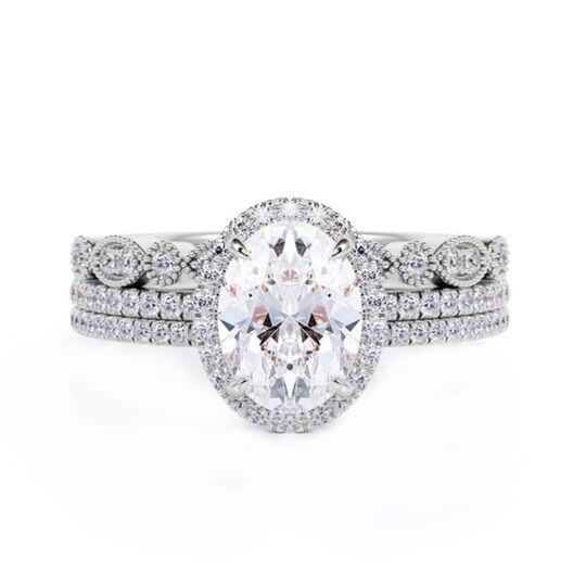 Ensemble de bagues de fiançailles en moissanite de coupe ovale en or blanc 14 carats 1CT-1