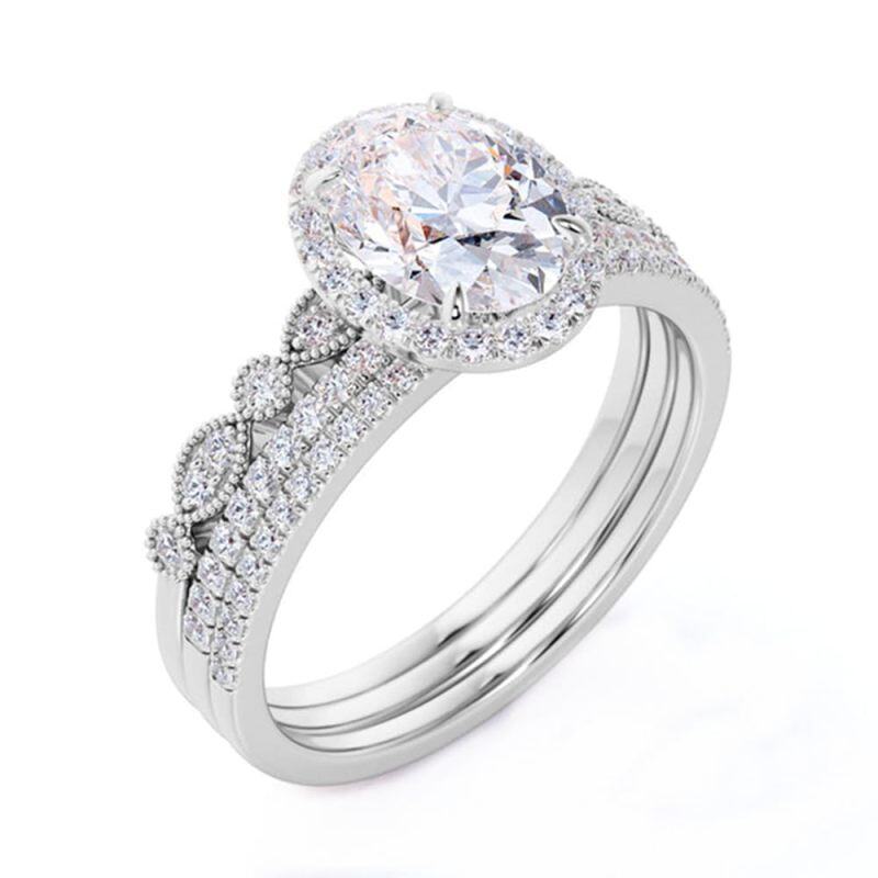 Ensemble de mariage en or blanc 10 carats avec moissanite ovale de 1,5 à 5 carats-3