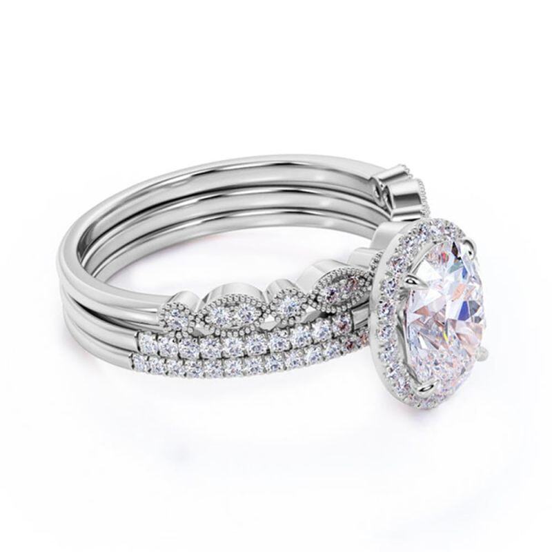 Ensemble de mariage en or blanc 10 carats avec moissanite ovale de 1,5 à 5 carats-4