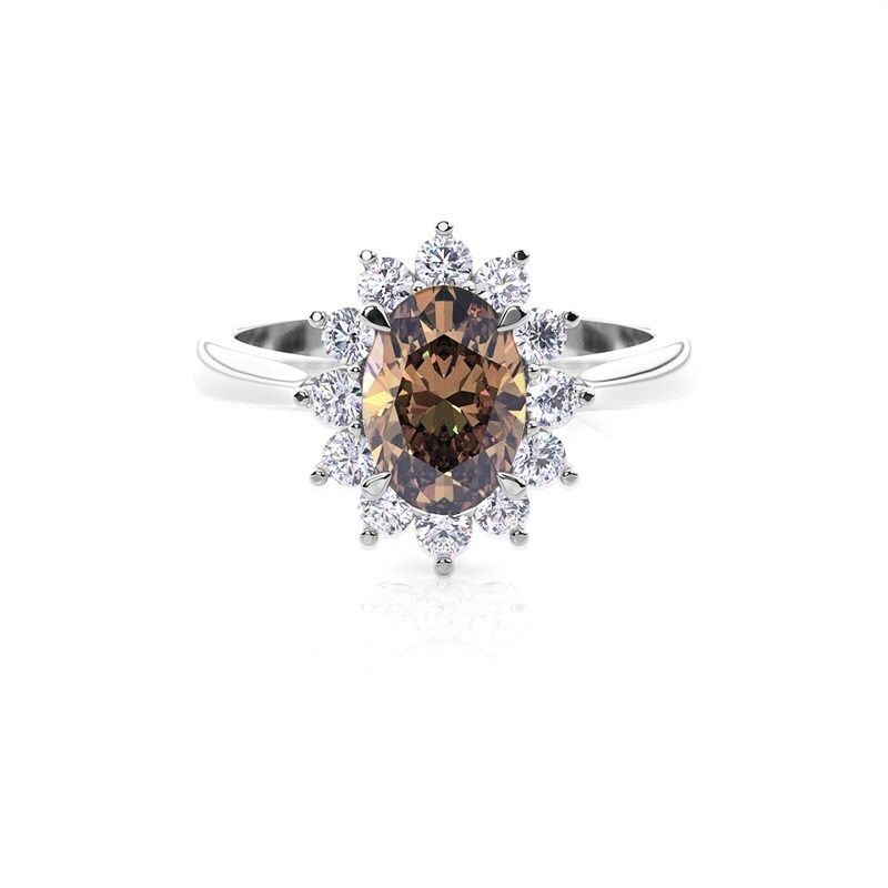 14K witgouden 1 tot 3,5 CT.T.W. ovale, in een laboratorium vervaardigde diamanten verlovingsring, bruine kleur, VVS1 IGI-gecertificeerd-1