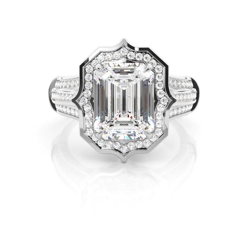 18K White Gold 1.5 CT.T.W. Emerald Lab Created Diamond Custom Engagement Ring D VVS1-VS1 IGI Certified-1