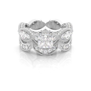 10K White Gold 1CT Princess-square Shaped Lab Created Diamond Couple Engagement Ring-46