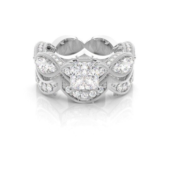 Bague de fiançailles pour couple en or blanc 14 carats avec diamants de forme princesse-carrée de 1 ct