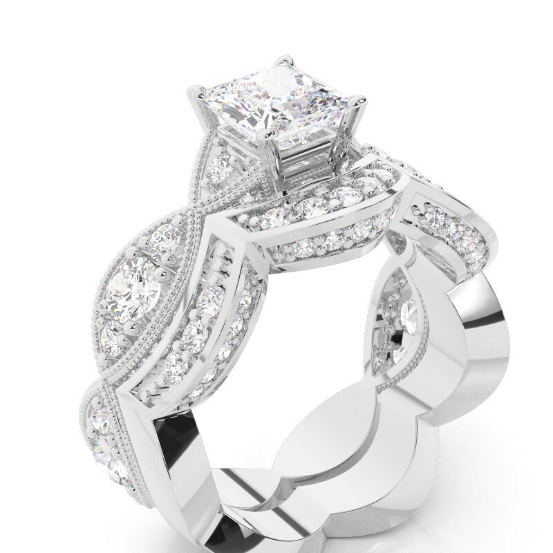 10K White Gold 1CT Princess-square Shaped Lab Created Diamond Couple Engagement Ring-2