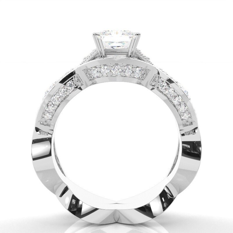 10K Gold 2.2 CT.T.W. Princess Cut Lab Created Diamond 4 Prong Setting Side Stone Halo Engagement Ring-3