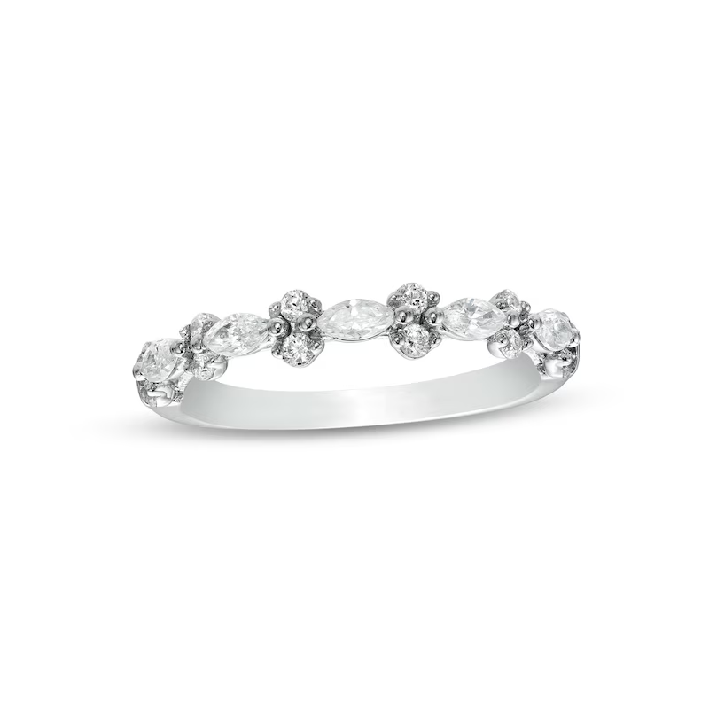 Ouro branco 14K 1/2 CT circular em forma de marquise diamante casamento lateralmente banda alternada-1