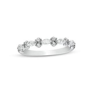 14K White Gold 1/2 CT Circular & Marquise Shaped Diamond Wedding Sideways Alternating Band-32