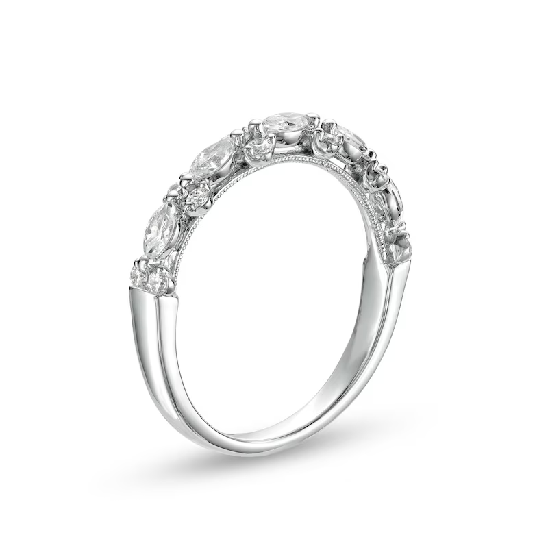 Ouro branco 14K 1/2 CT circular em forma de marquise diamante casamento lateralmente banda alternada-3