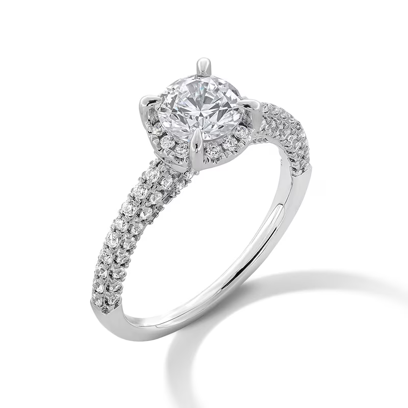 Anillo de compromiso de oro blanco de 10 quilates con diamantes redondos creados en laboratorio de 1 a 3,5 quilates de peso total, con marco personalizado, certificado D-VVS1 3EX IGI-3