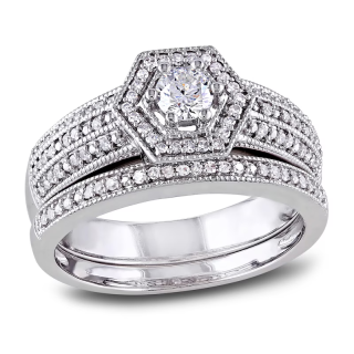 14K White Gold 1/2 CT Circular Shaped Diamond Custom Couple Stackable Ring-5