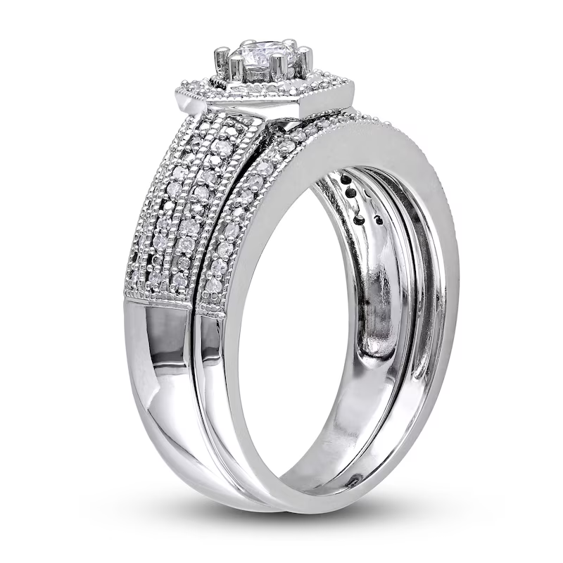 14K White Gold 1/2 CT Circular Shaped Diamond Custom Couple Stackable Ring-3