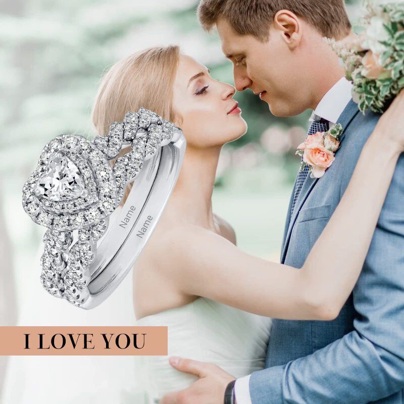 10K White Gold 2CT Heart Moissanite Personalized Engraving Engagement Ring-5
