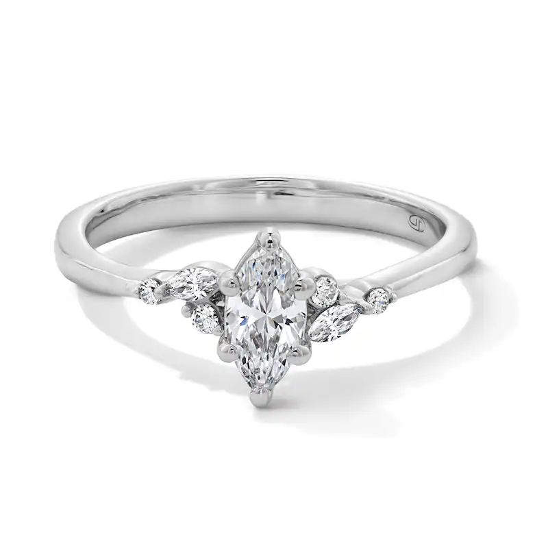 14K White Gold 1/2 CT Marquise and Circular Shaped Tri-Sides Diamond Engagement Ring-1