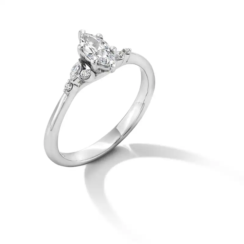 14K White Gold 1/2 CT Marquise and Circular Shaped Tri-Sides Diamond Engagement Ring-3