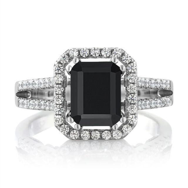 14K White Gold 2CT Emerald Cut Agate Moissanite Personalized Engraving Engagement Ring-1